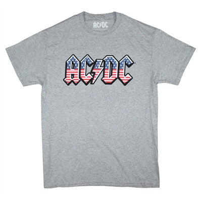 AC/DC Old Glory on Heather Gray Tee T-shirt Front