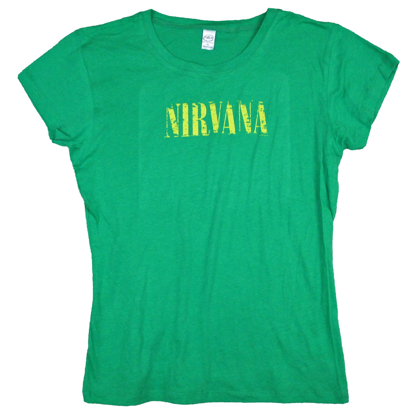 Nirvana Yellow Distressed Classic Logo On 3/4 Crop Junior Top