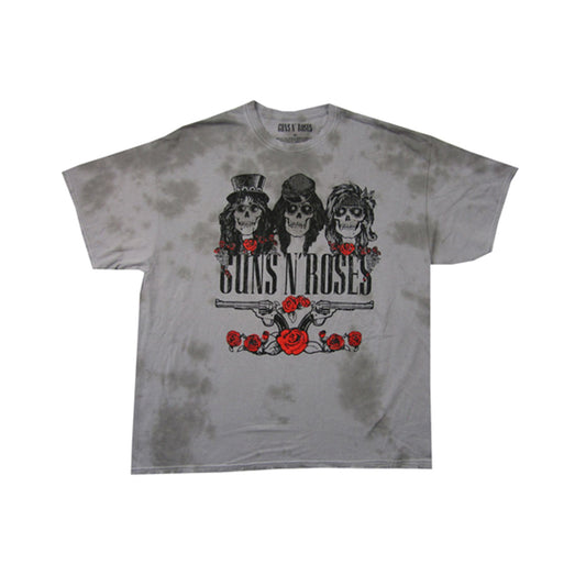Guns N Roses Trio Distressed 3 Skulls Tie Dye T-shirt Front