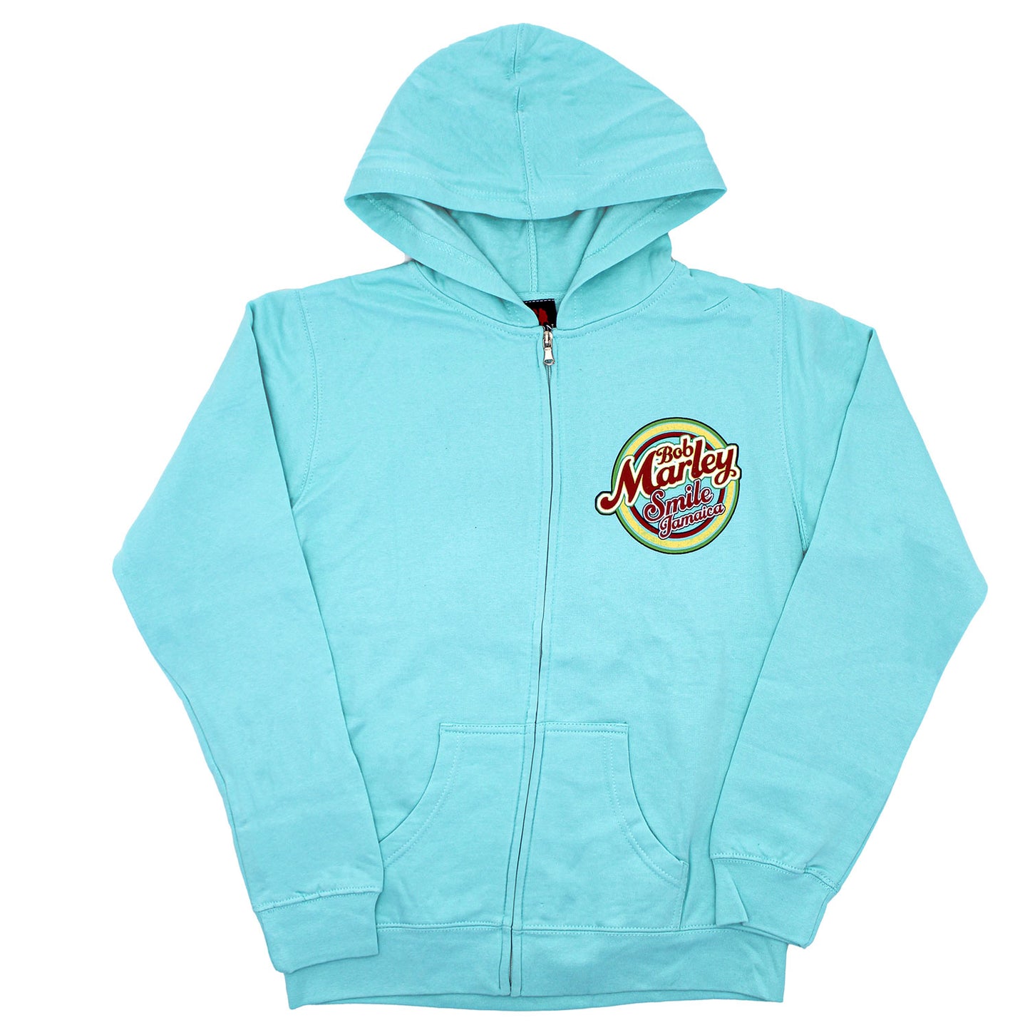 Bob Marley Smile Jamaica Aqua Band Zip Up Hoodie Girls Jr Hooded Sweatshirt Front