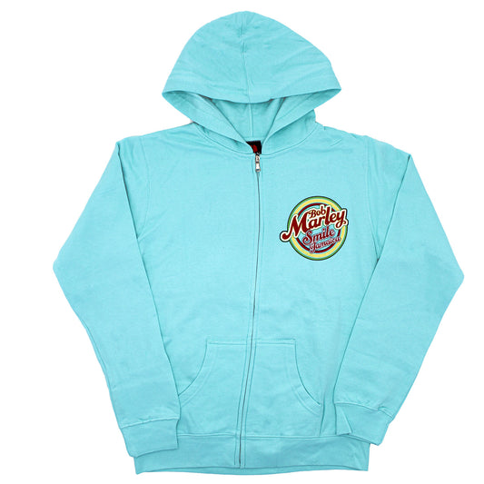 Bob Marley Smile Jamaica Aqua Band Zip Up Hoodie Girls Jr Hooded Sweatshirt Front