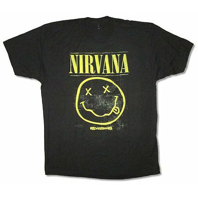 Nirvana Smiley Face Nevermind Distressed T-shirt Front
