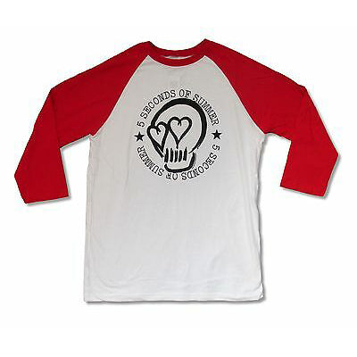 5 seconds of Summer T Shirt 5 seconds of Summer Heart Eyes Skull White Red Raglan Shirt T Shirt Xs