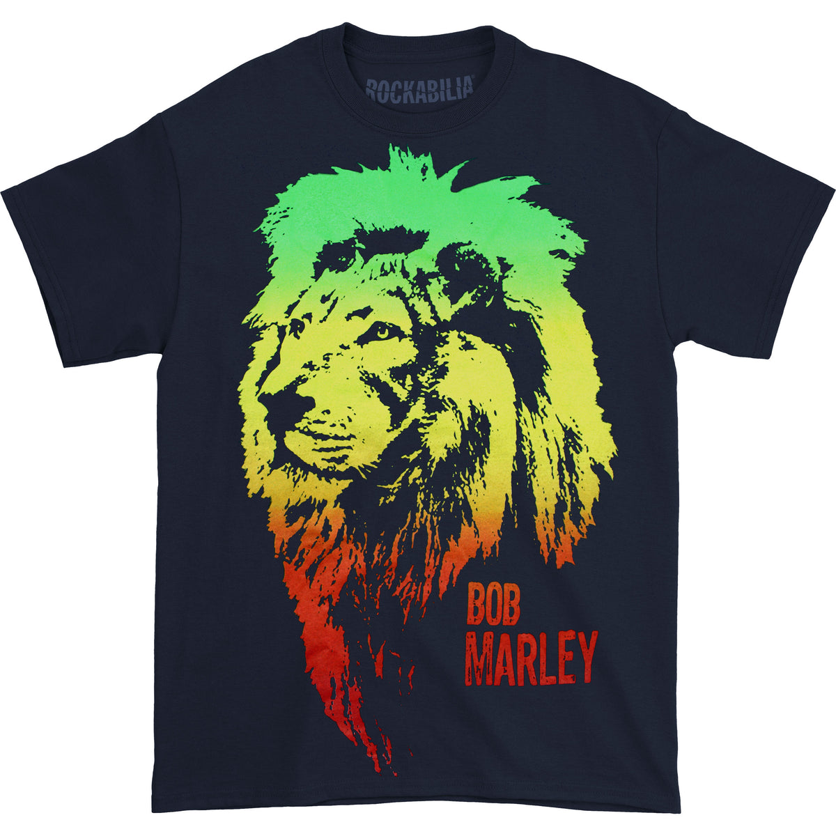 Bob Marley Rasta Gradient Jumbo Lion Head & Stacked Logo T-shirt Front