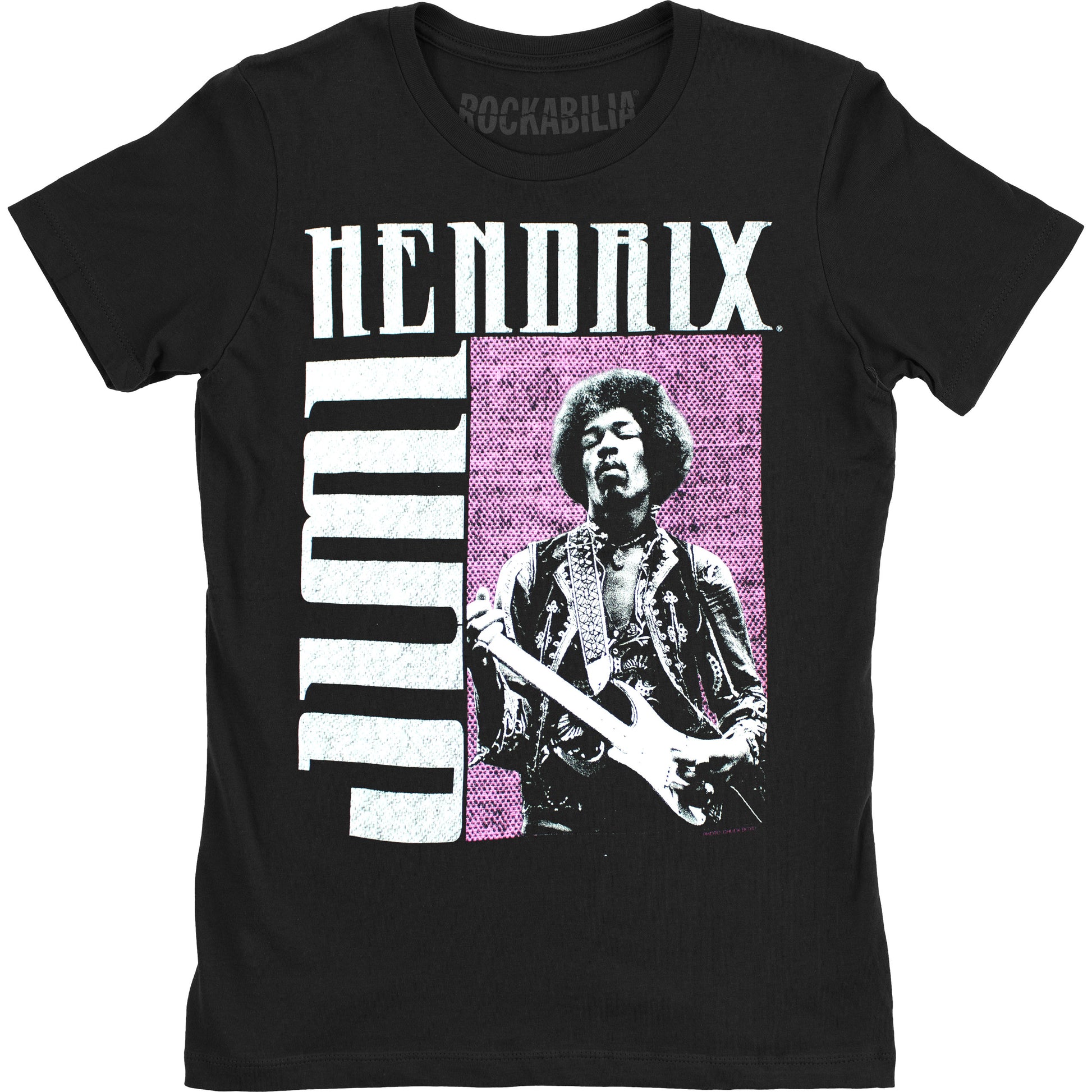 Vintage Pink Boxed Sepia Tone Jimi Hendrix Photo With Vertical Logo Junior Top