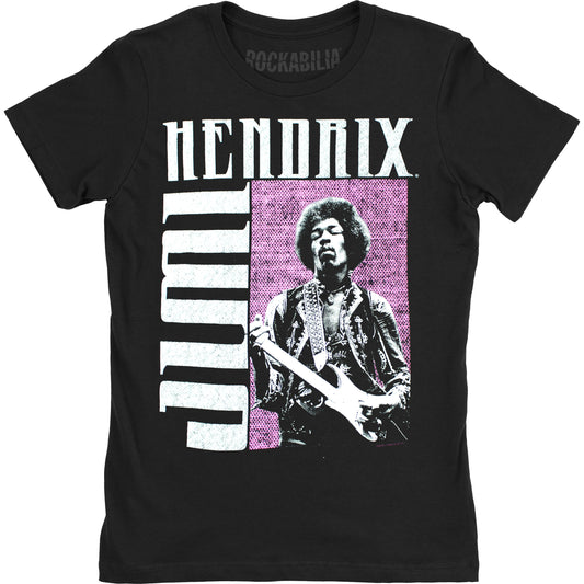 Vintage Pink Boxed Sepia Tone Jimi Hendrix Photo With Vertical Logo Junior Top