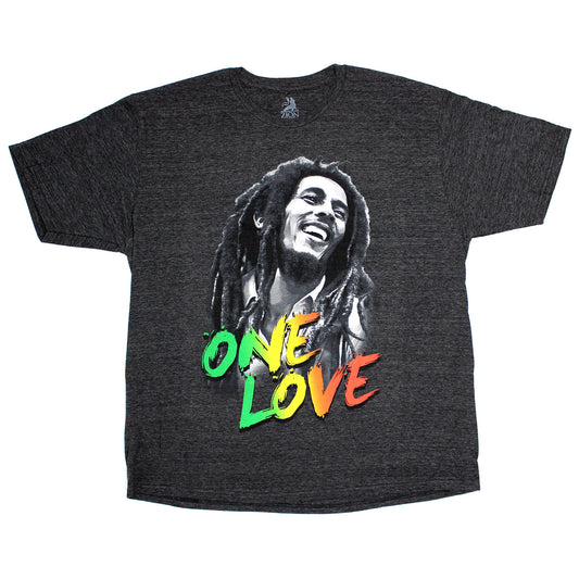 Bob Marley One Love on Dark Heather Gray T-shirt Front
