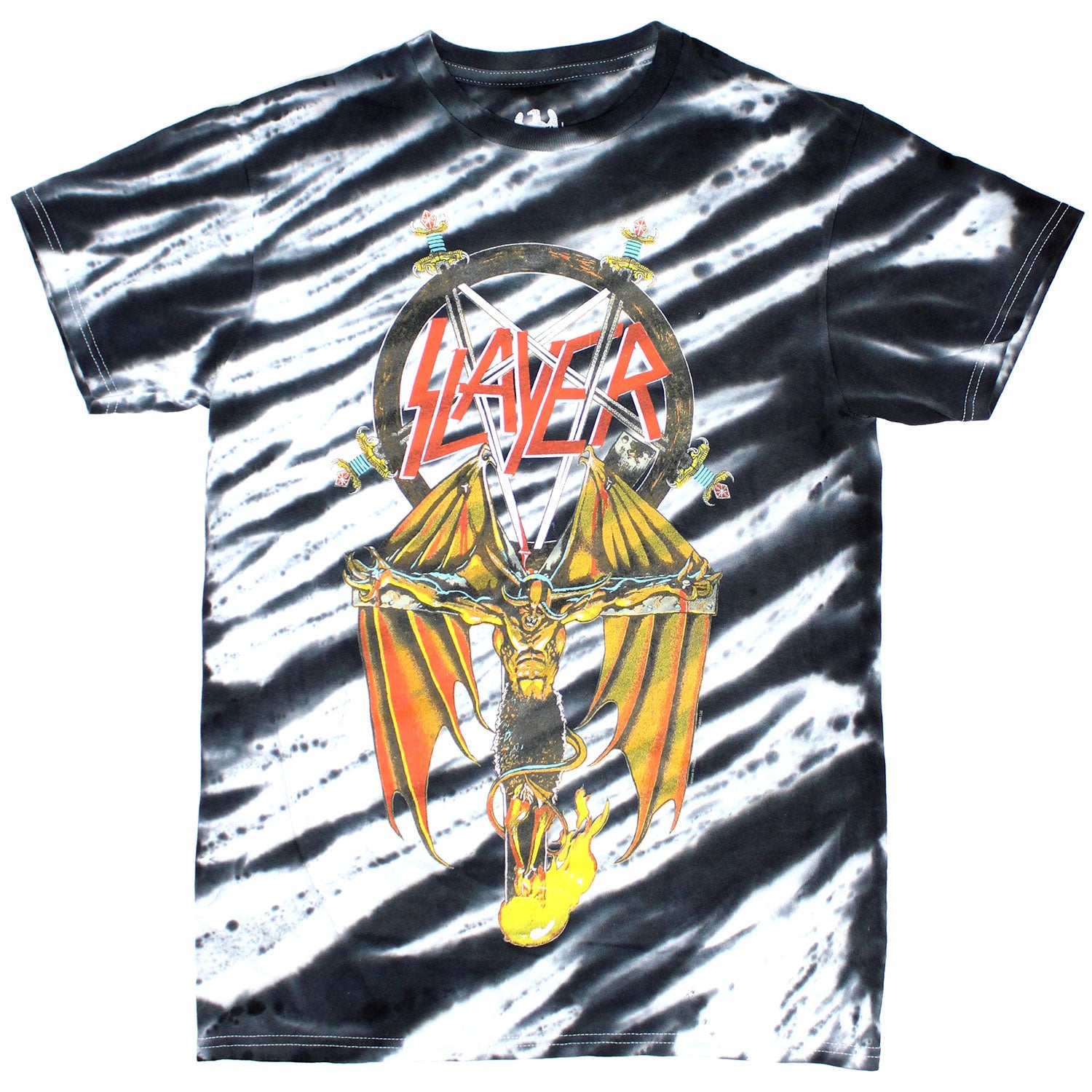 Crucified Winged Devil Under Swords Pentagram Logo Tie Dye T-shirt