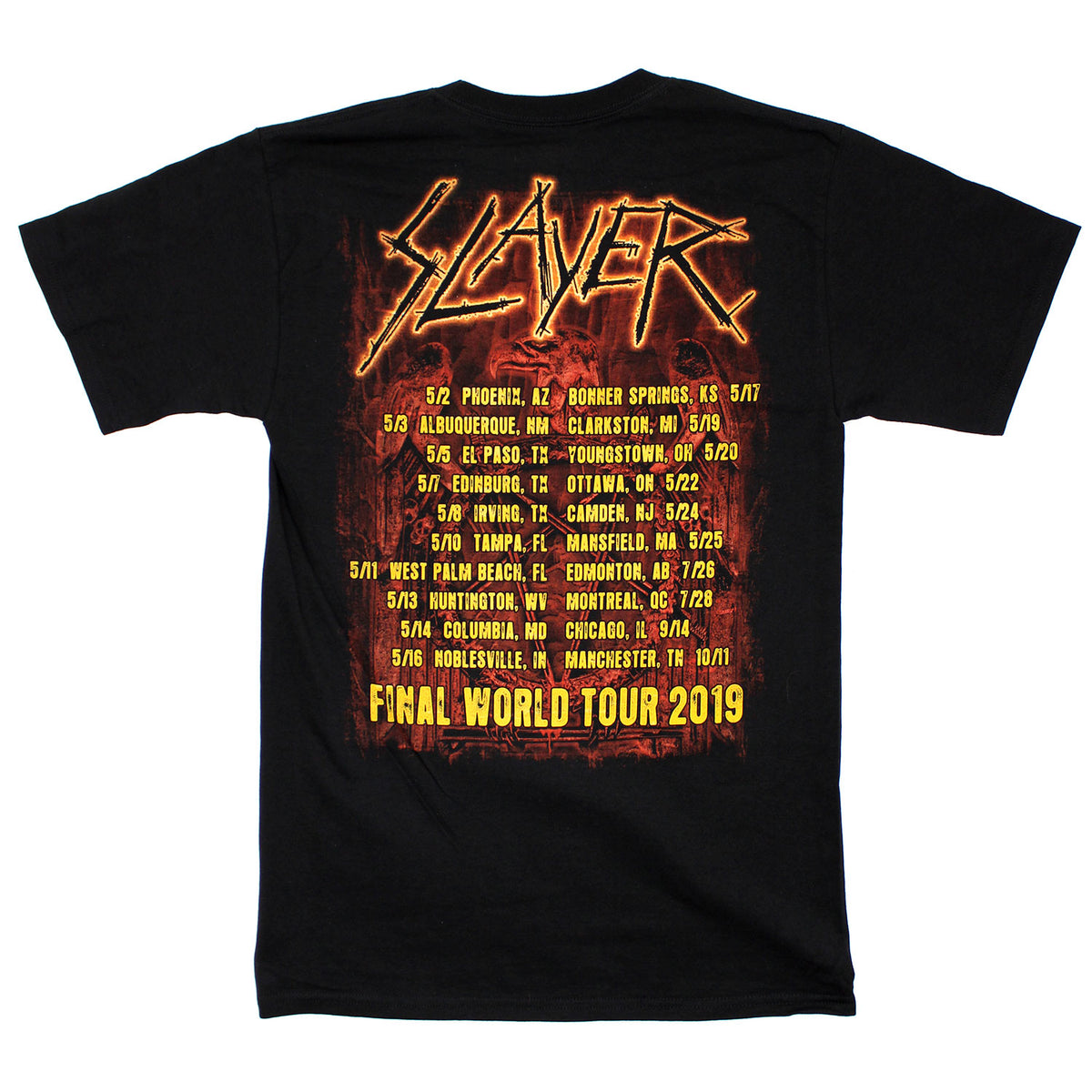 Slayer Fiery Wings 2019 World Tour Tee T-shirt Back