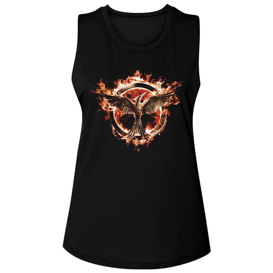 Hunger Games Flaming Mockingjay Womens Tank Front