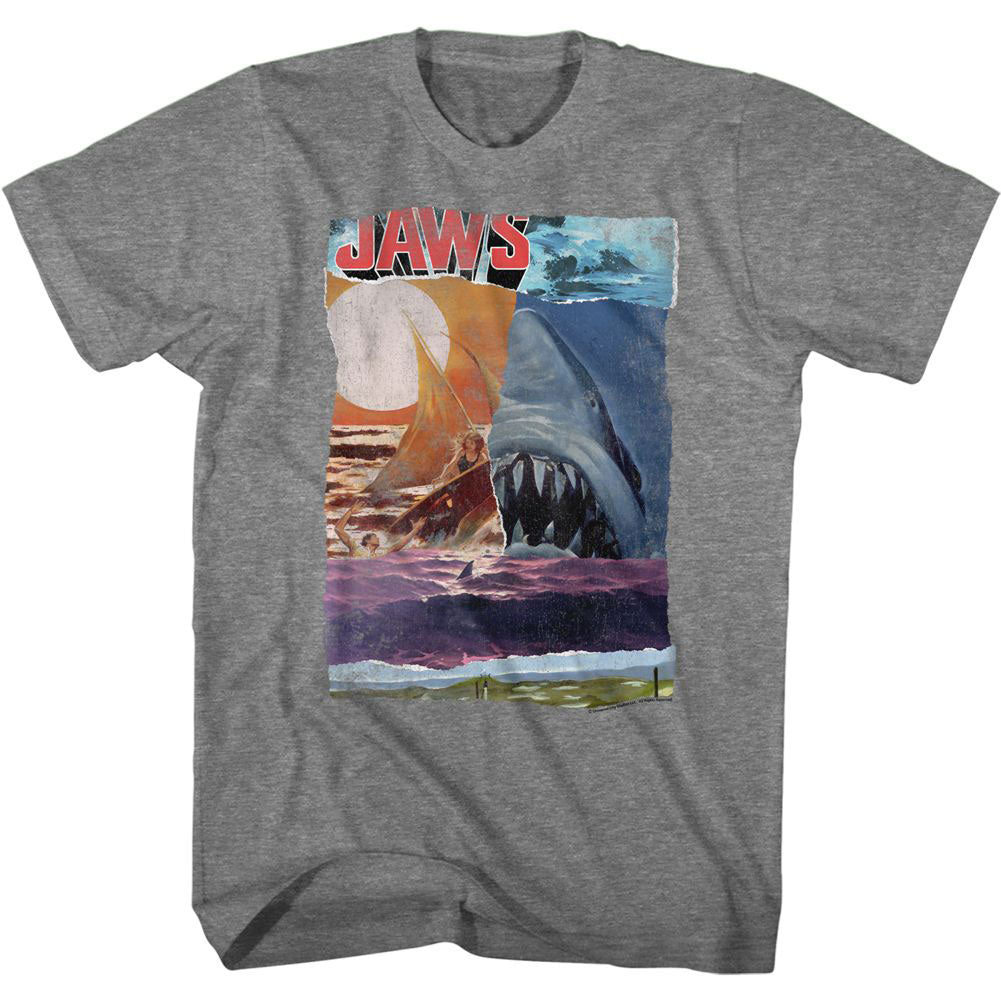 Jaws Ski Shark Collage T-shirt Front