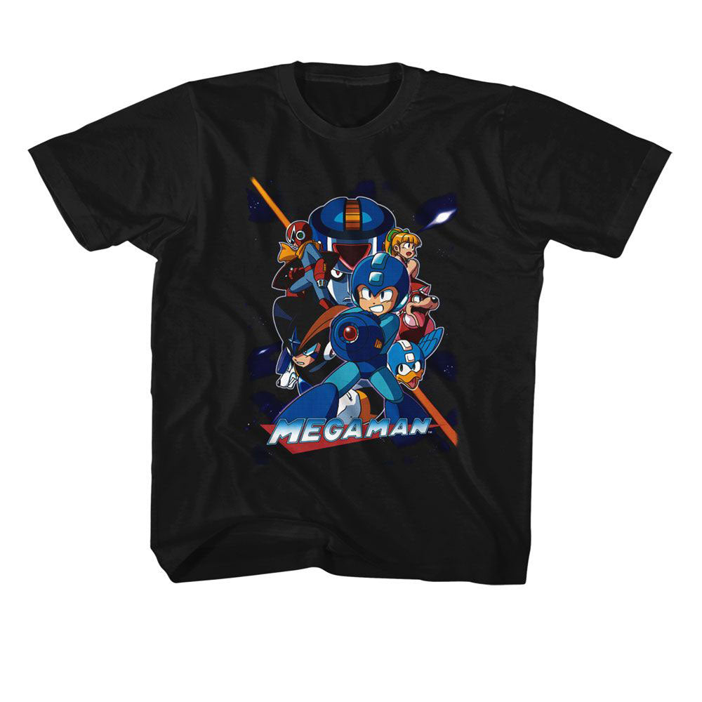 Mega Man Collage Orange Beam Youth T-shirt Front