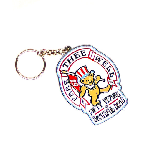 Grateful Dead Bear & Flag 50 Years Metal Key Chain Front