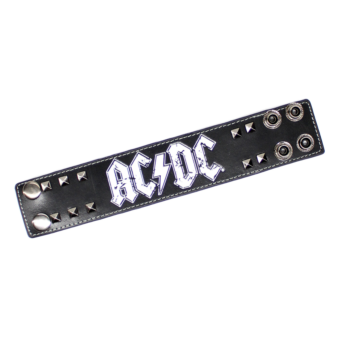 AC/DC Vintage Distressed Logo With Pyramid Studs Wristband Front