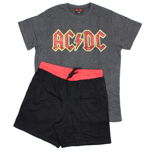 AC/DC Vintage Distressed Logo Tee & Shorts Set Sleepwear Front