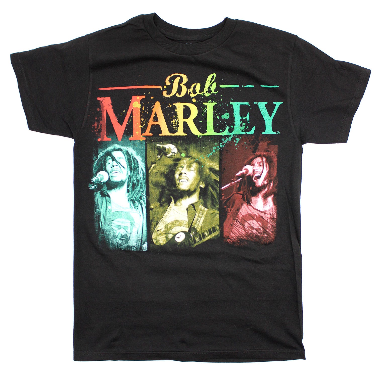 Bob Marley Splattered Logo & Triple Live Photos T-shirt