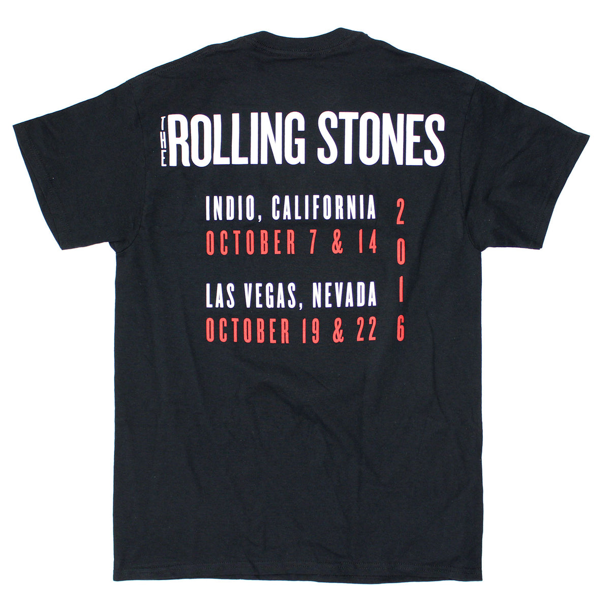 Rolling Stones Tongue Events 10/16 on Black Tee T-shirt Back