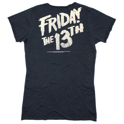 Friday The 13th Jason Voorhees Hockey Mask Applique Vintage Tee With Cut Scoop Neck Junior Top Back