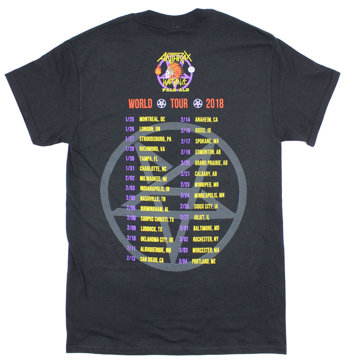 Anthrax Wardance Pale Ale World Tour 2018 T-shirt Back