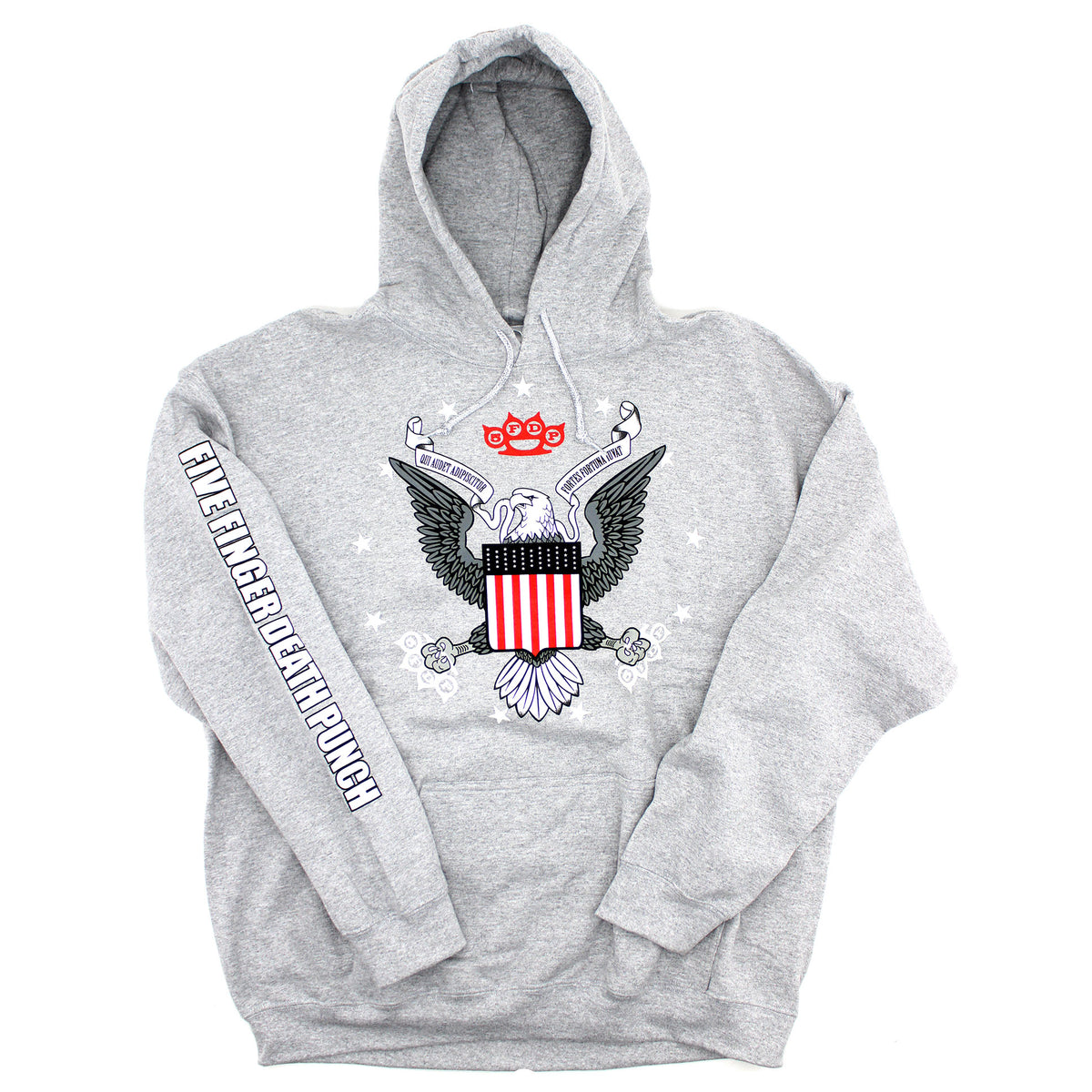 Five Finger Death Punch Qui Audet Adipiscitur Fortes Fortuna Iuvat Hooded Sweatshirt Front