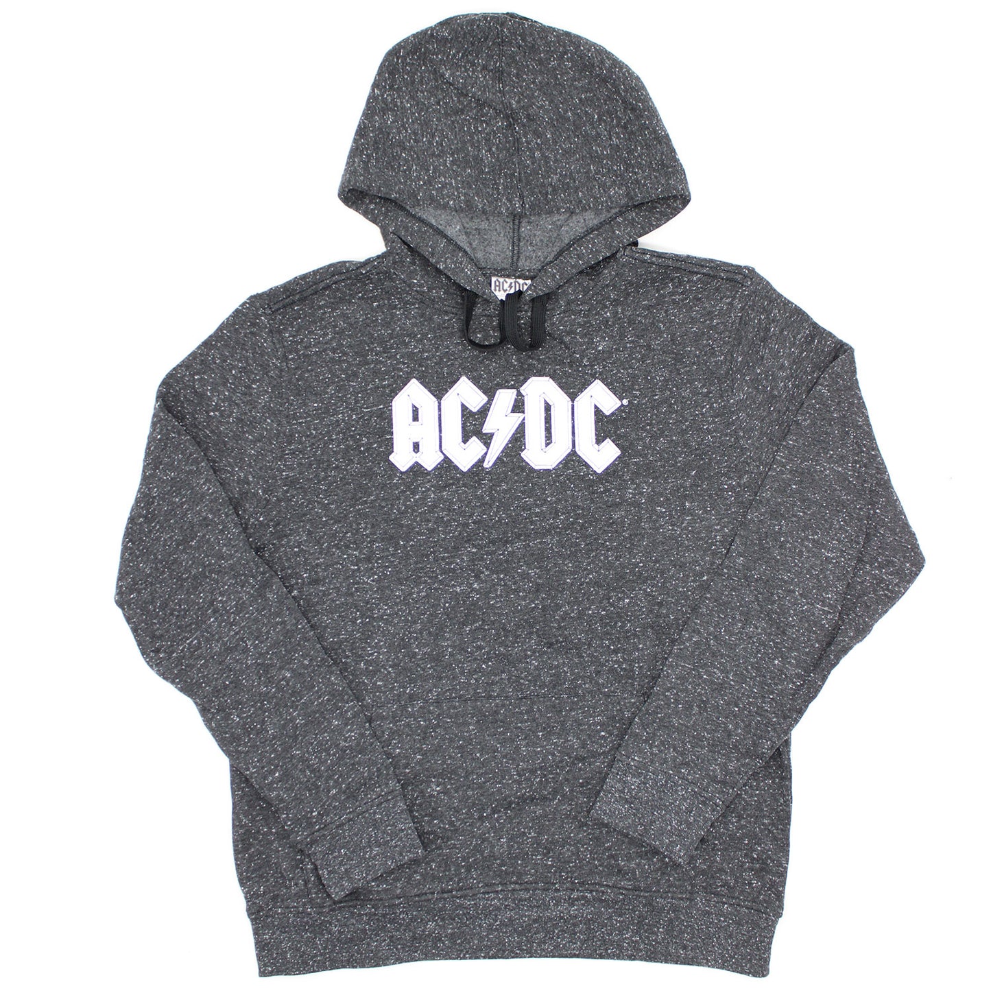 AC/DC White Logo On Heather Charcoal Hooded Sweatshirt Front