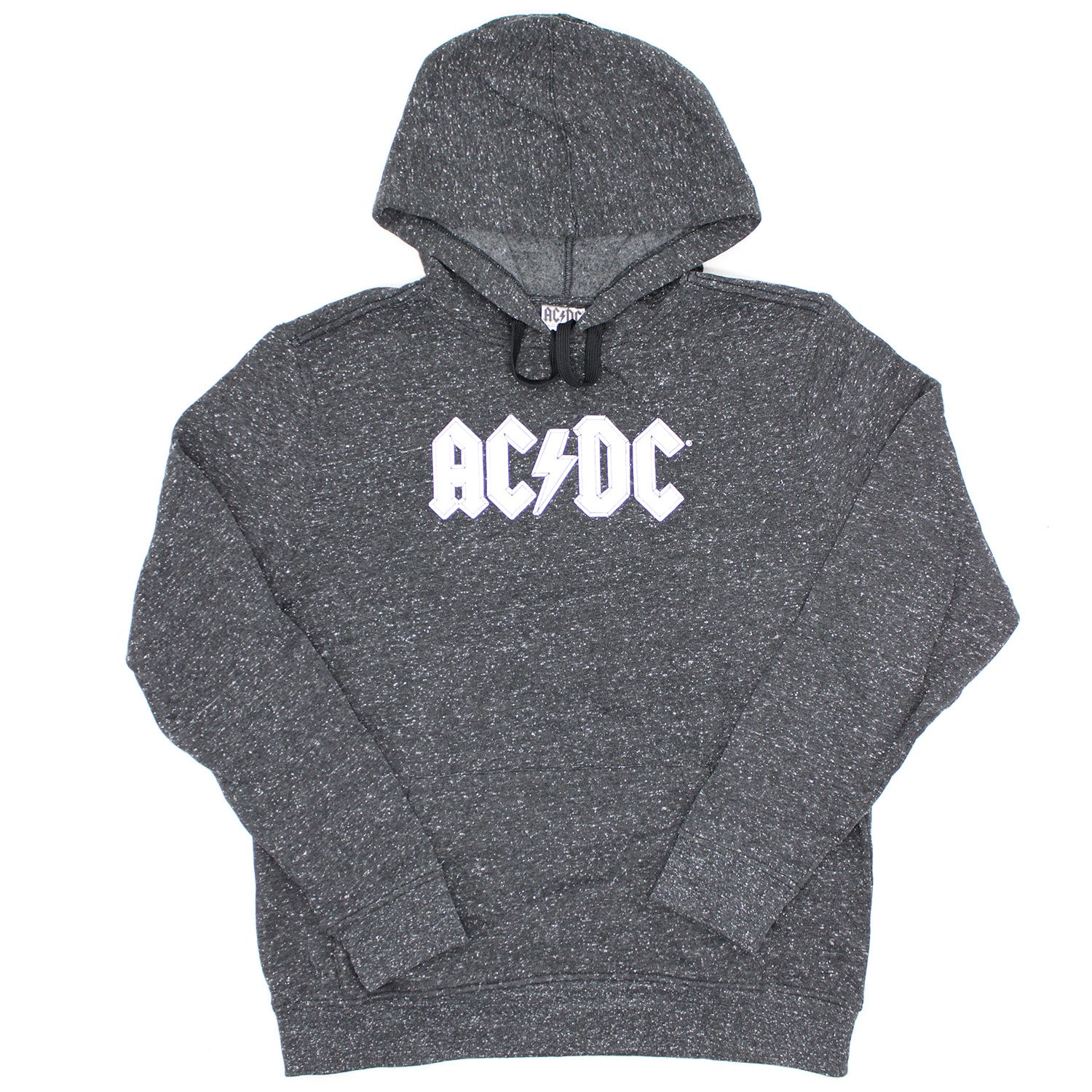 AC/DC White Logo On Heather Charcoal Hooded Sweatshirt Front