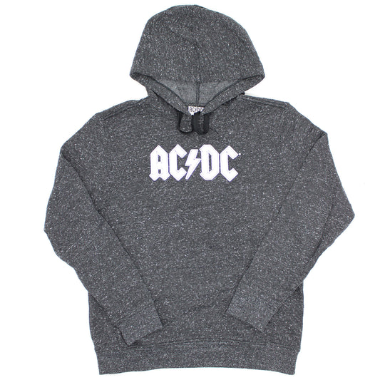 AC/DC White Logo On Heather Charcoal Hooded Sweatshirt Front