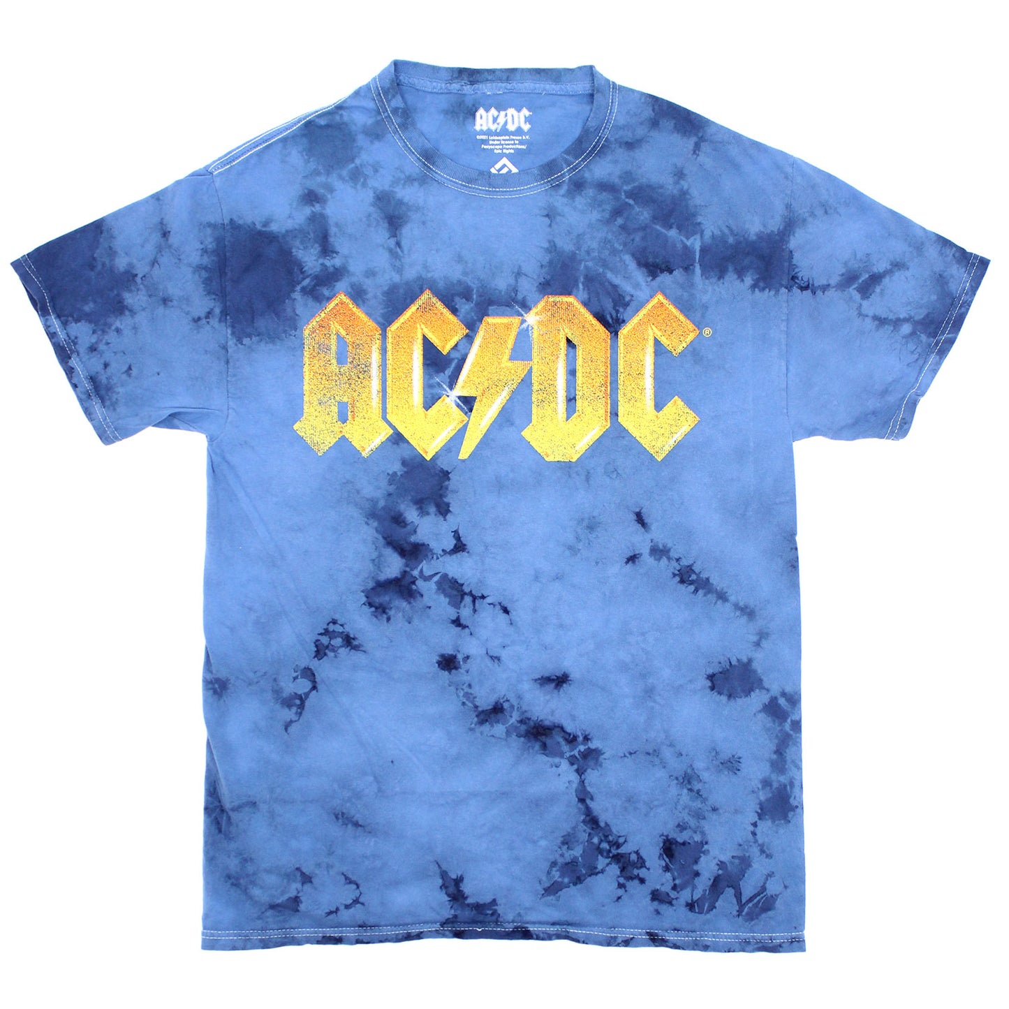 AC/DC Vintage Distressed Shiny Logo On Blue Tie Dye T-shirt