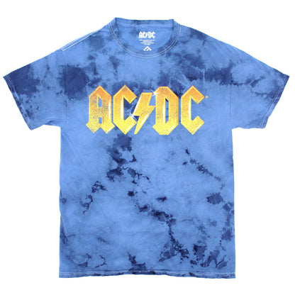 AC/DC Vintage Distressed Shiny Logo On Blue Tie Dye T-shirt