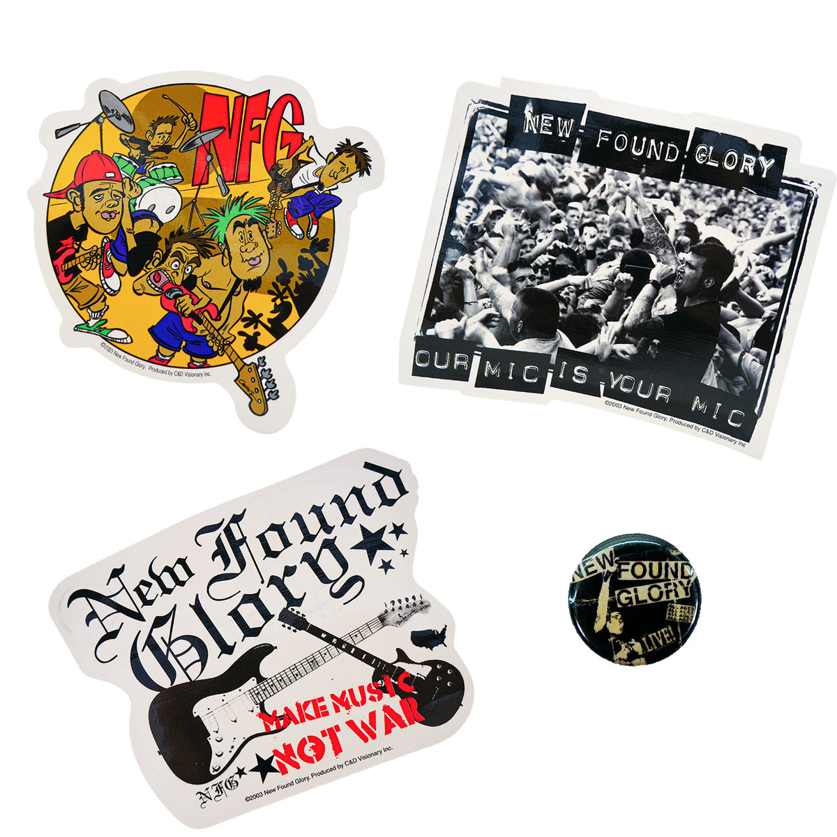 New Found Glory Set With 3 Stickers & 1 Button Sticker Set Front