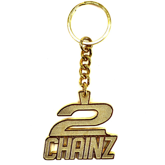 2 Chainz Die Cut Gold Logo Metal Key Chain Front