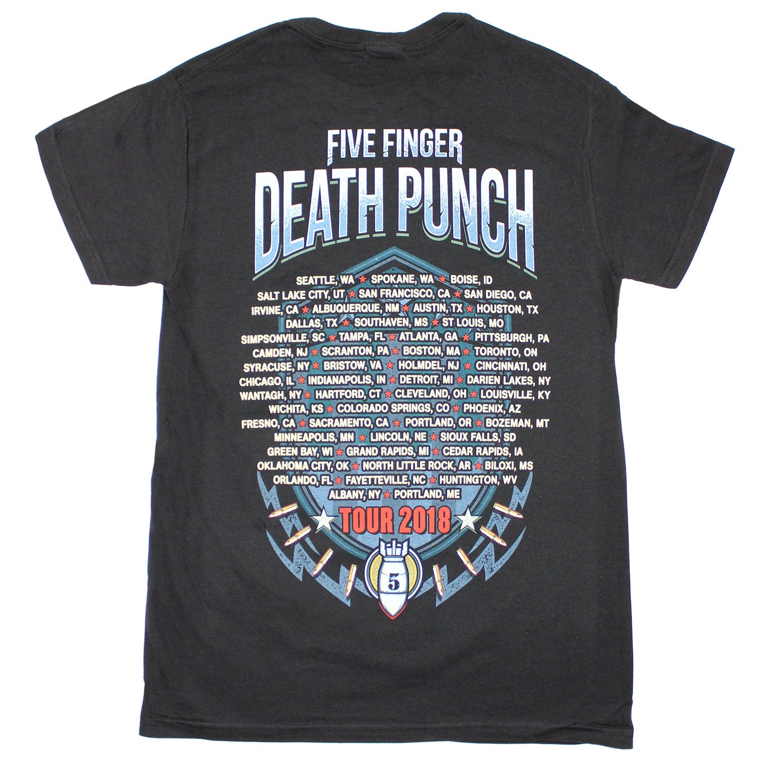 Five Finger Death Punch Wingshield 2018 Tour Cities T-shirt Back