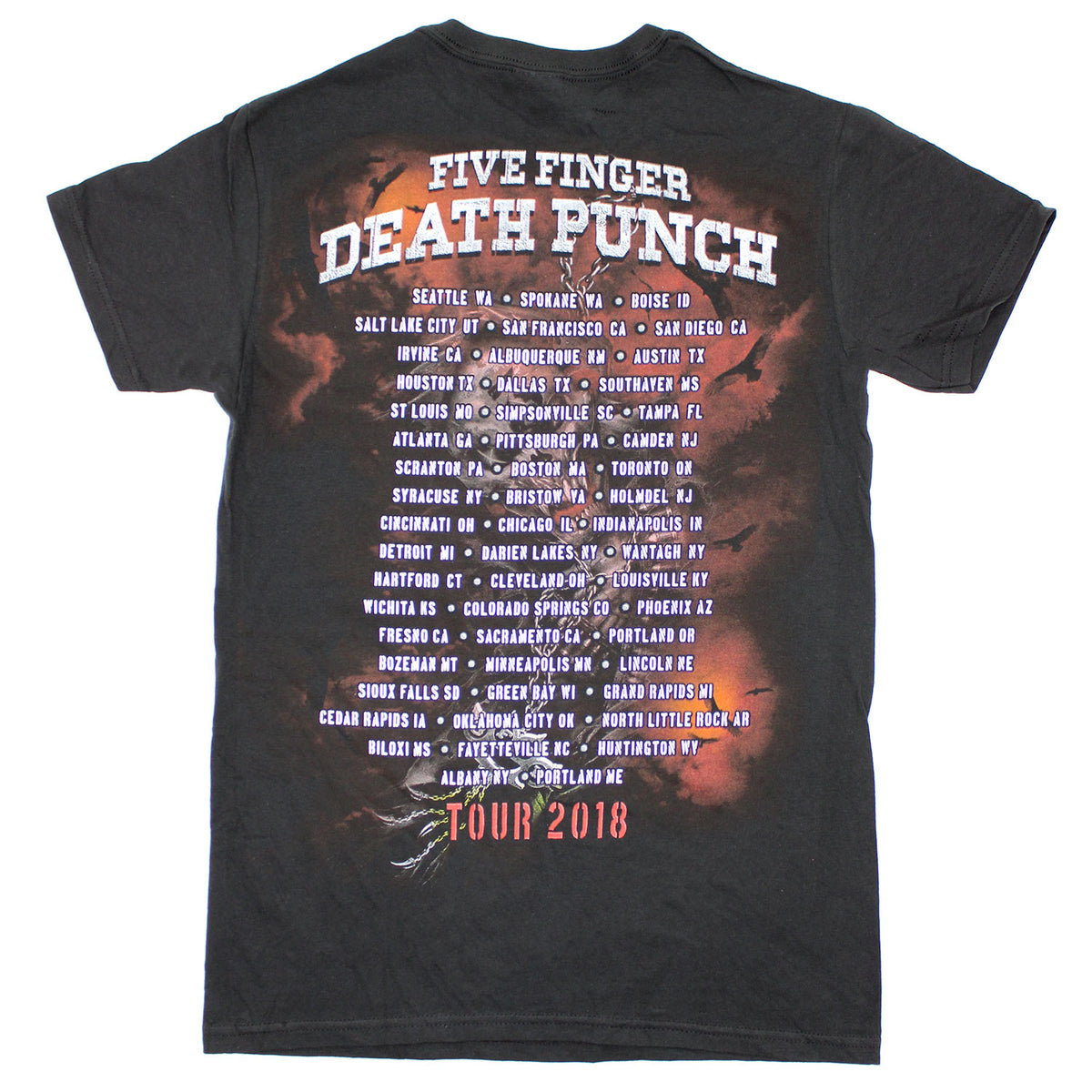Five Finger Death Punch Assassin Tour 2018 Cities T-shirt Back