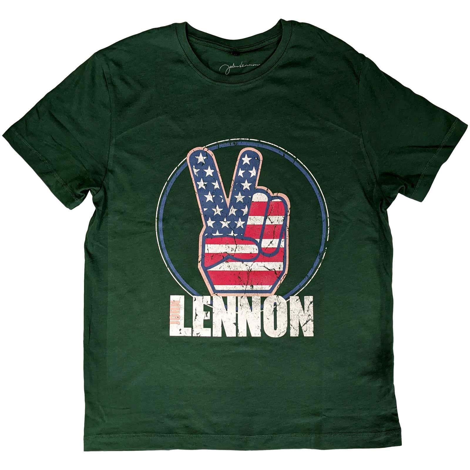 John Lennon Peace Fingers Us Flag T-shirt