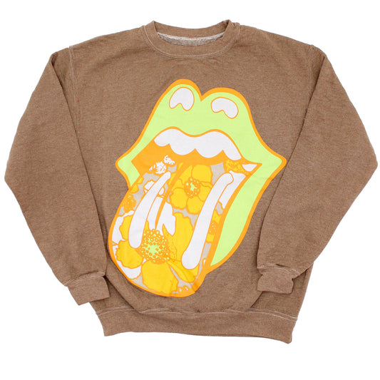 Rolling Stones Neon Flower Tongue Crew Neck Fleece Sweatshirt Front