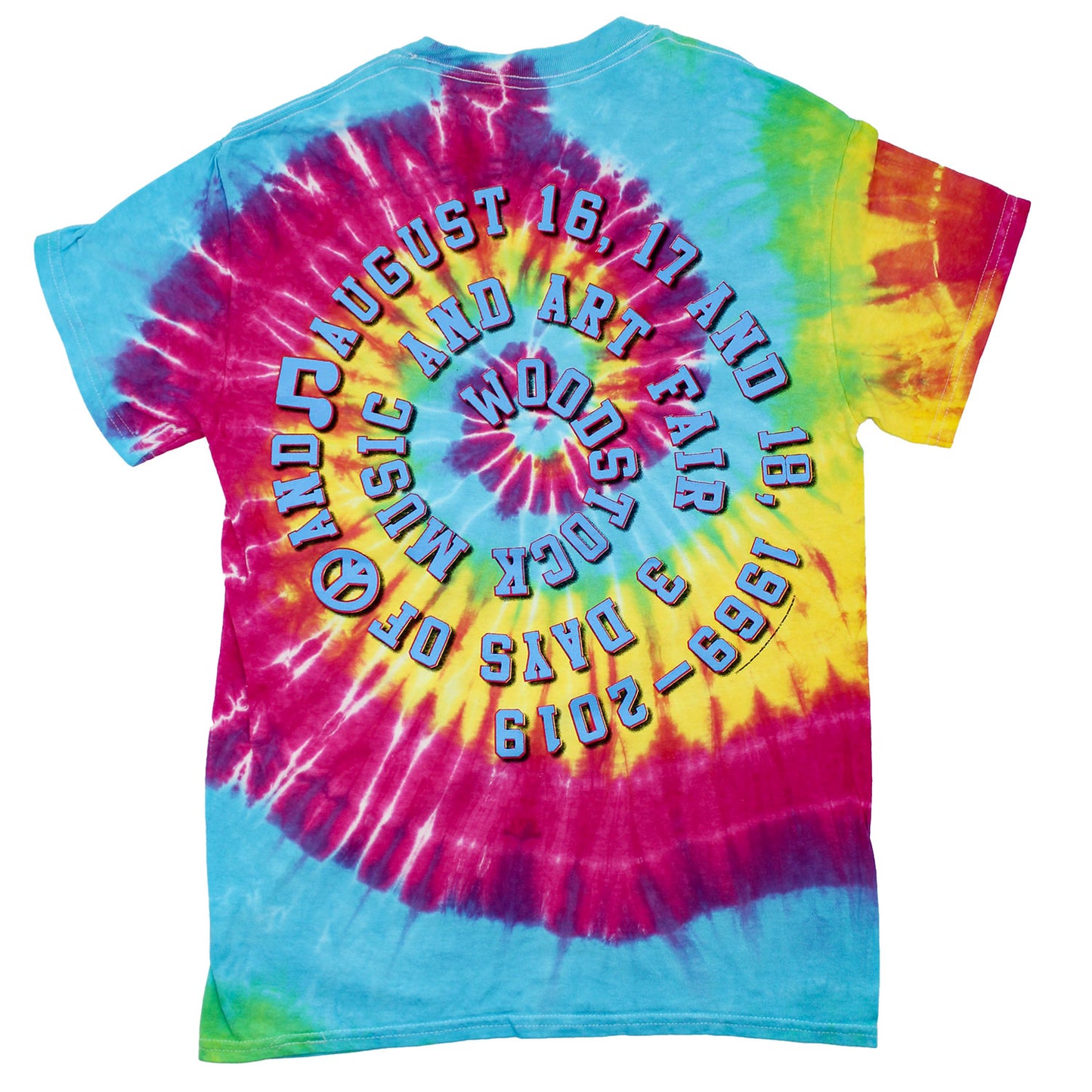 Woodstock Blue, Pink & Yellow Tie Dye T-shirt Back