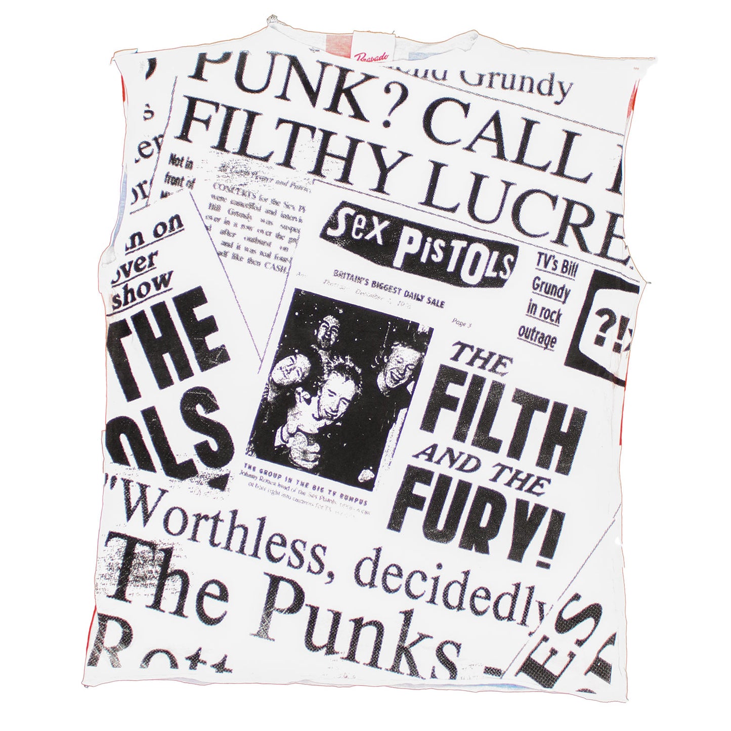 Sleeveless Newspaper Collage/Union Jack Slim Fit T-shirt