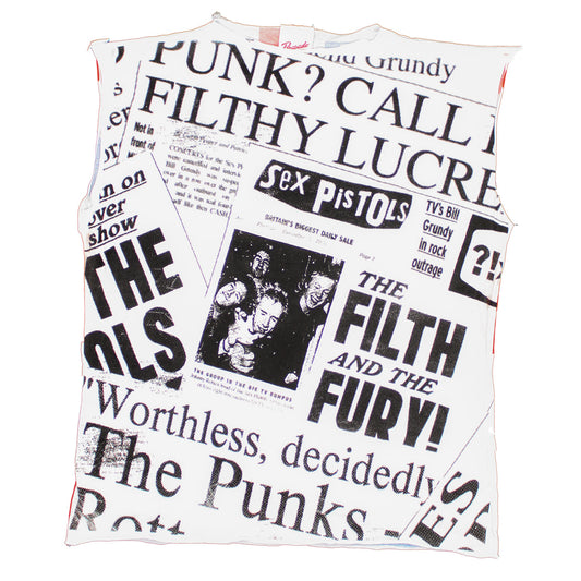 Sleeveless Newspaper Collage/Union Jack Slim Fit T-shirt