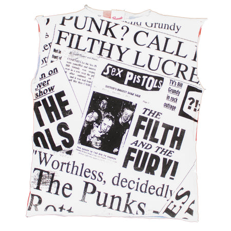 Sleeveless Newspaper Collage/Union Jack Slim Fit T-shirt