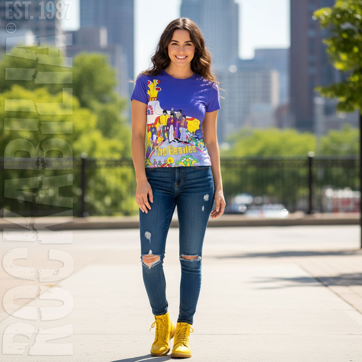 Yellow Submarine Sublimated Junior Baby Doll Junior Top