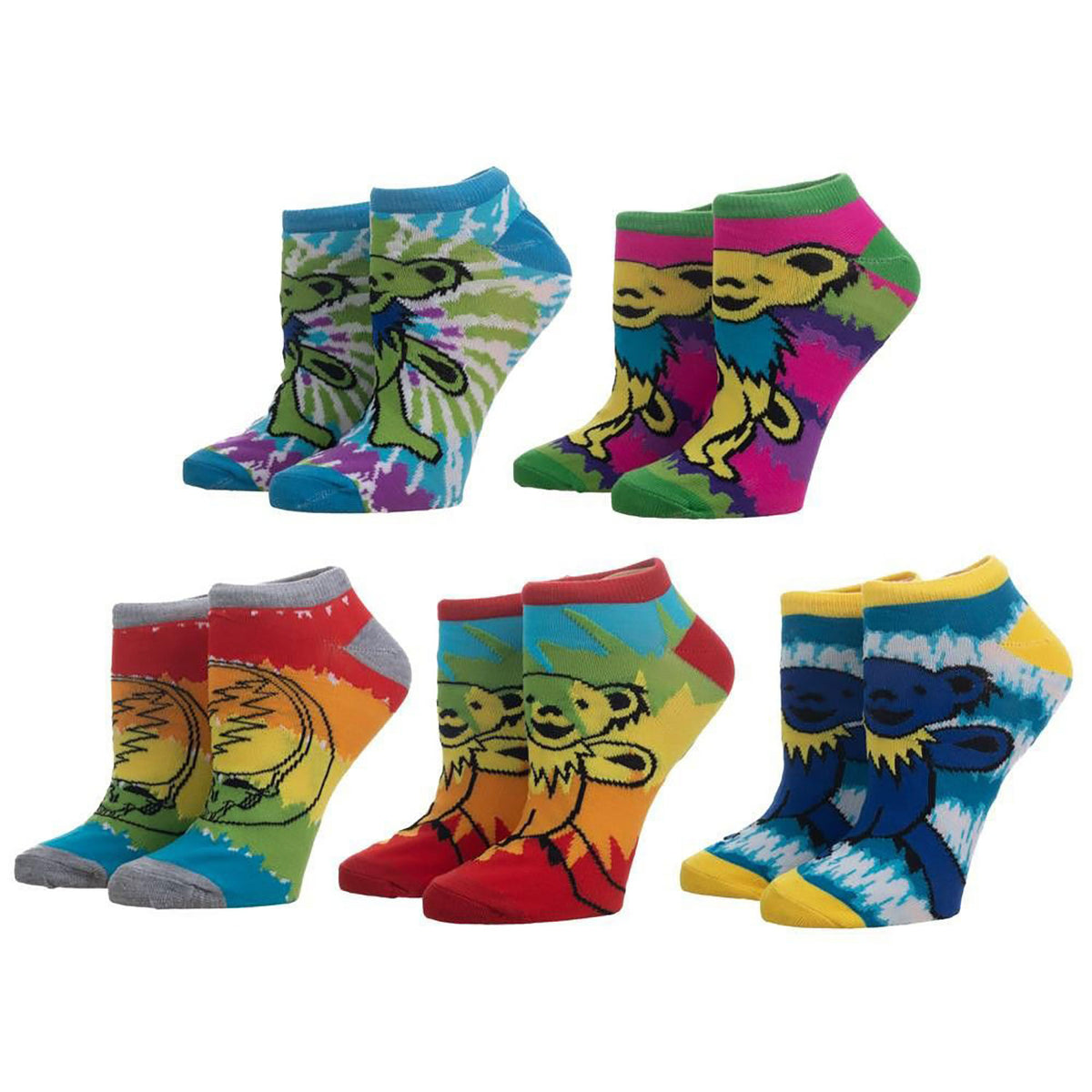 Grateful Dead Tie Dye 5 Pair Ankle Socks Socks Front