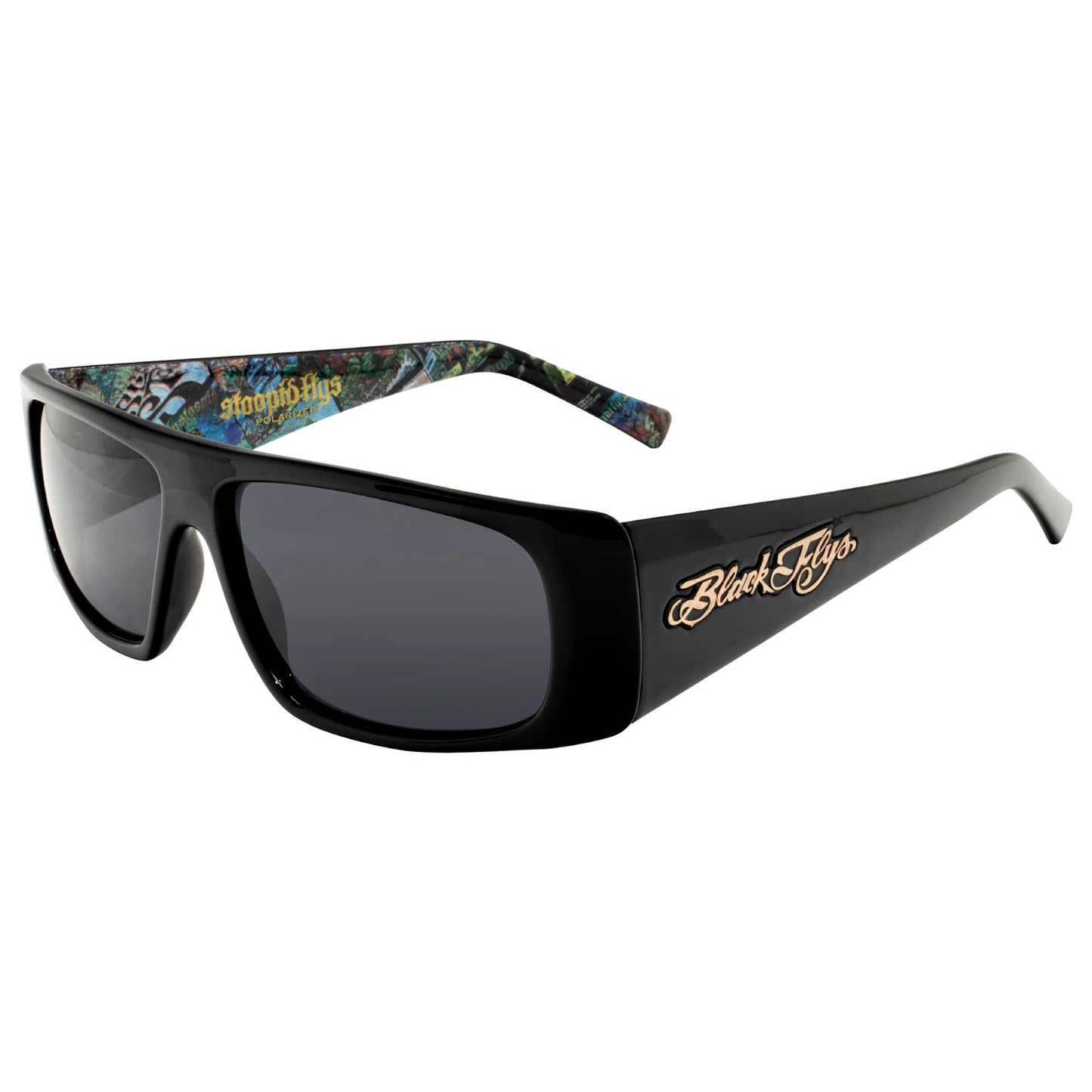 Slightly Stoopid Stoopid Fly Album Art Sunglasses Shiny Black w/ Smoke Polarized Lens Sunglasses Front