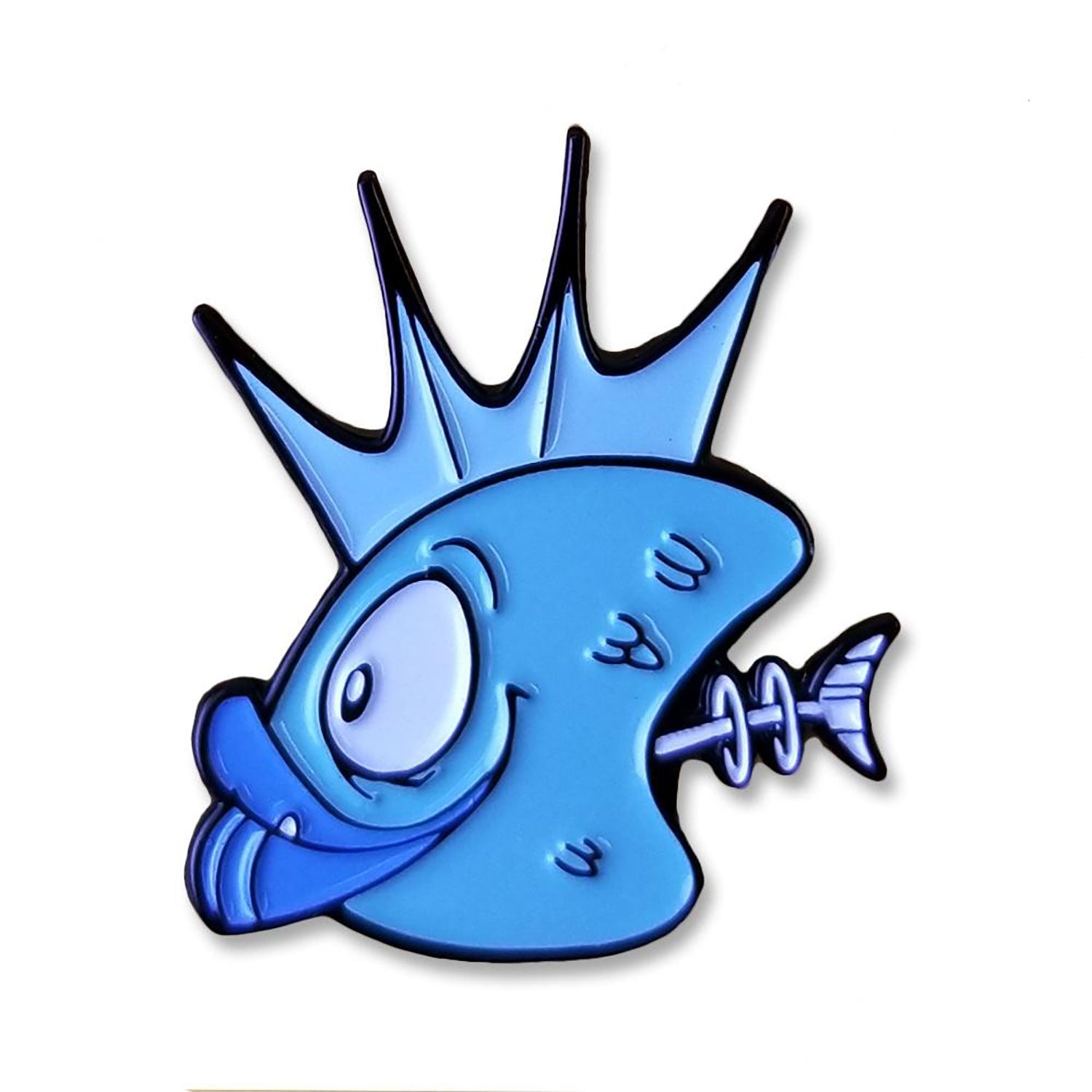 Osaka Popstar Demented Punk Blue Fish Heads Toon Enamel Pin Pewter Pin Badge