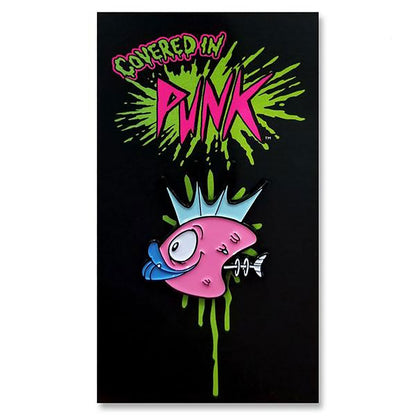 Osaka Popstar Demented Punk Pink Fish Heads Toon Enamel Pin Pewter Pin Badge