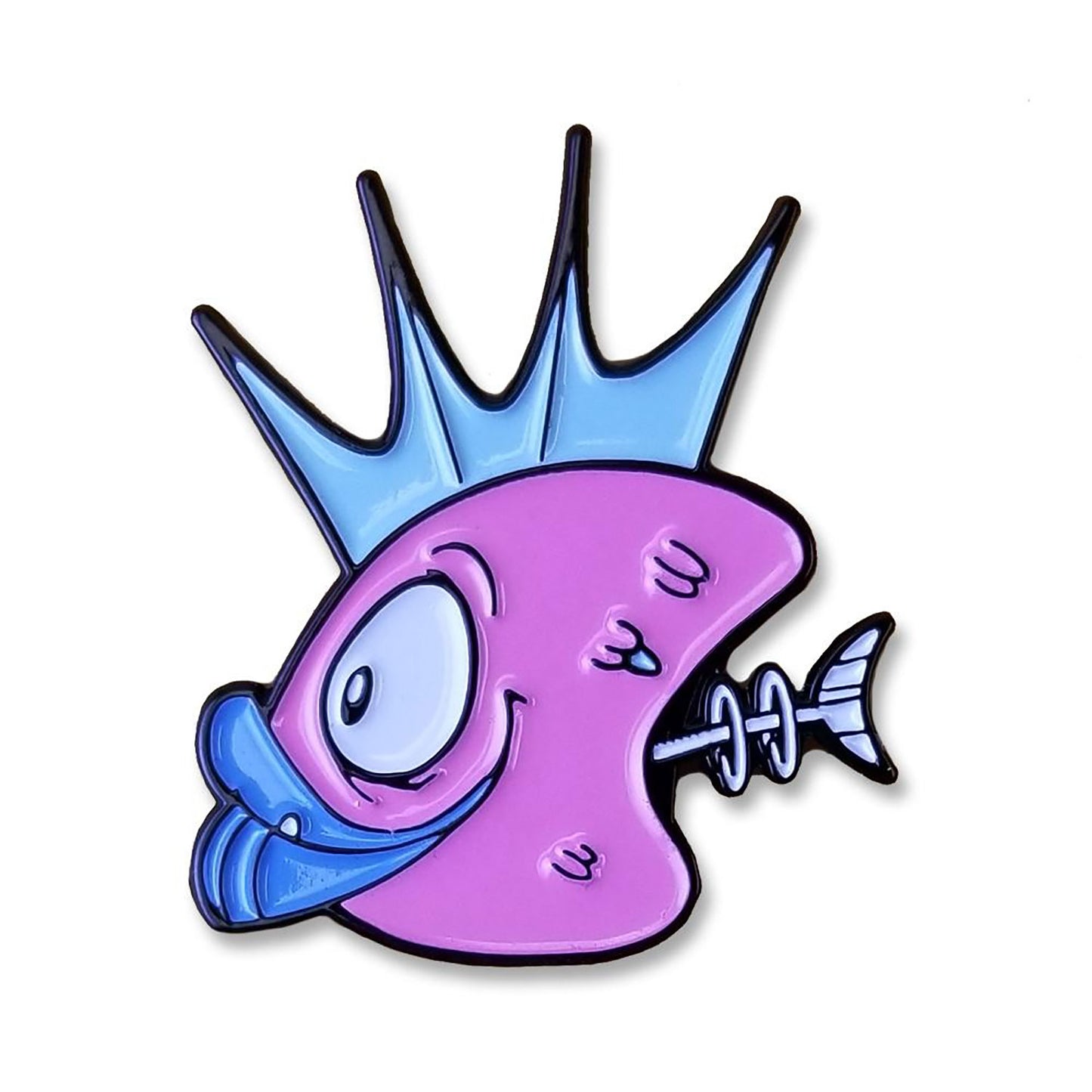 Osaka Popstar Demented Punk Pink Fish Heads Toon Enamel Pin Pewter Pin Badge