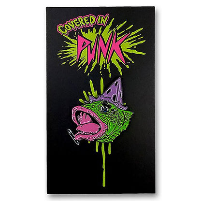 Demented Punk Fish Head "Covered In Punk" Enamel Pin by Stephen Blickenstaff Pewter Pin Badge