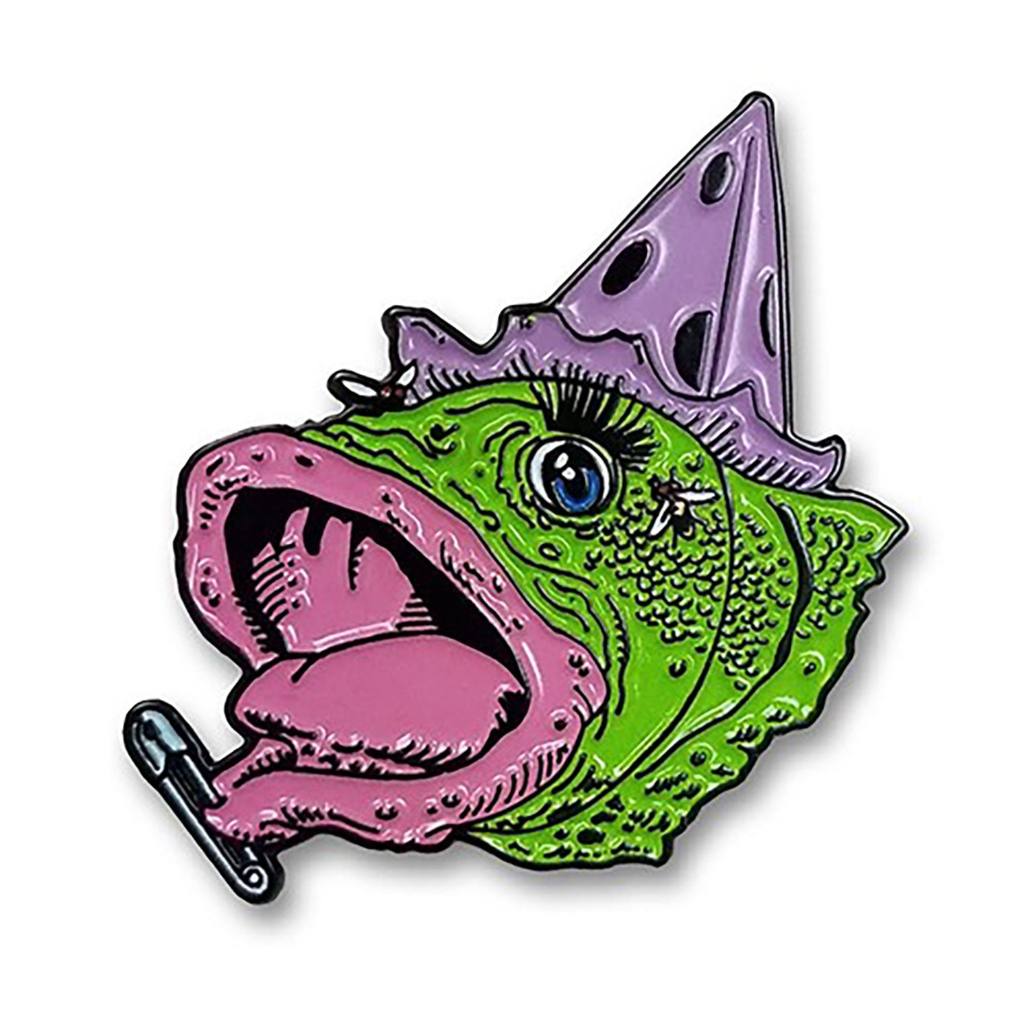 Demented Punk Fish Head "Covered In Punk" Enamel Pin by Stephen Blickenstaff Pewter Pin Badge