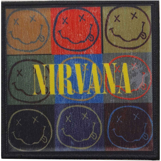 Nirvana Distressed Smiley Blocks Woven Patch Front