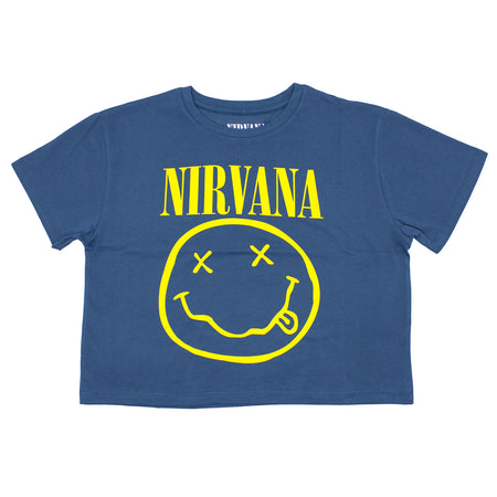 Yellow Smiley Flower Sniffin Ladies Crop Top Junior Top