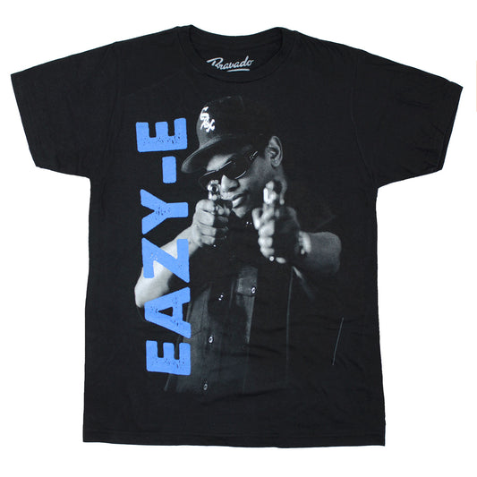 Eazy E Blue Vertical Logo & Black & Grey Pointing Gun Photo T-shirt